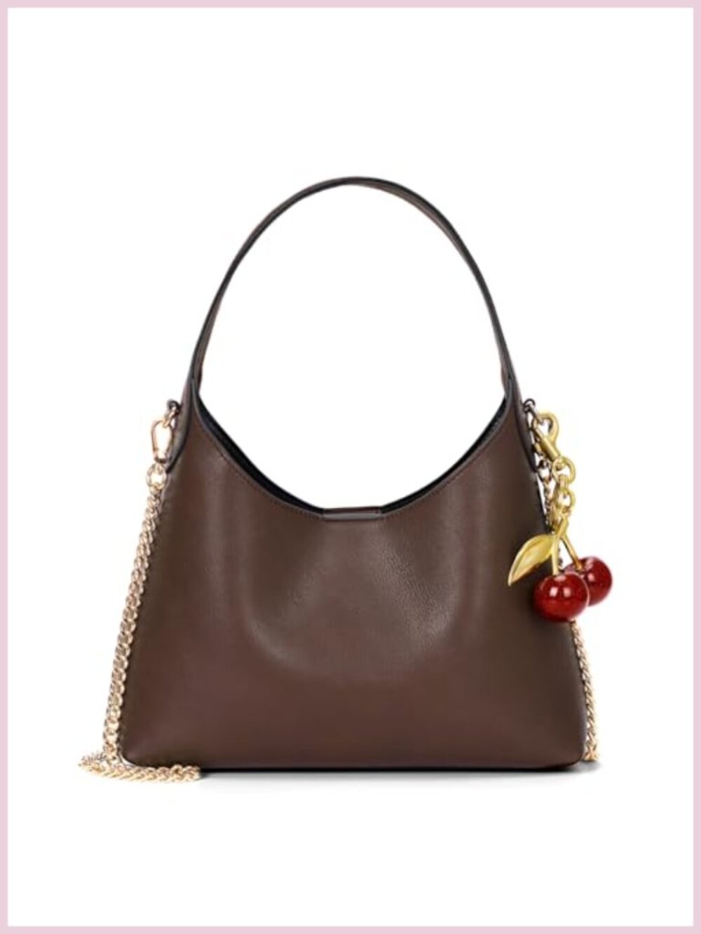 Small Hobo Bag Vegan Leather Cherry Pendant Crossbody